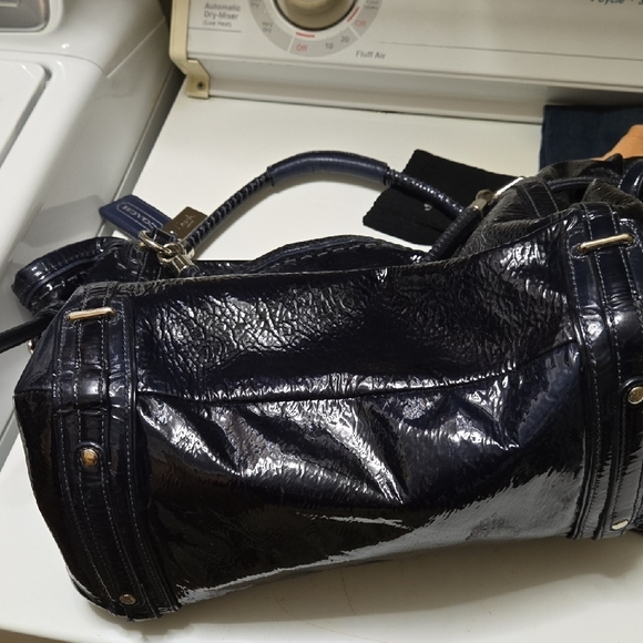 Coach Navy Blue Patent Leather Shoulder Bag with Textured Finish And Silver Acc. - Picture 5 of 10